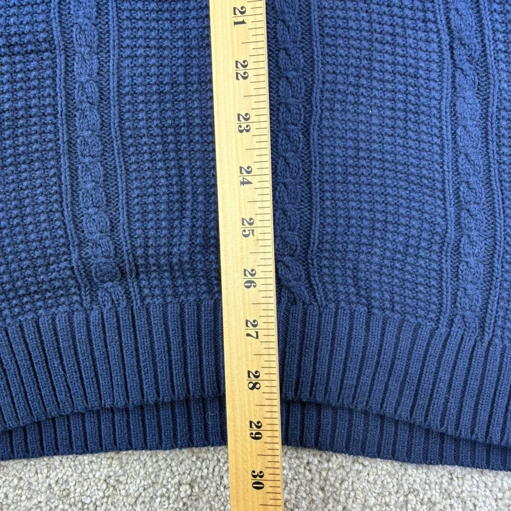 Club Room Mens L Cable Knit Cricket Sweater Navy V Neck Stripe Cotton Collegiate